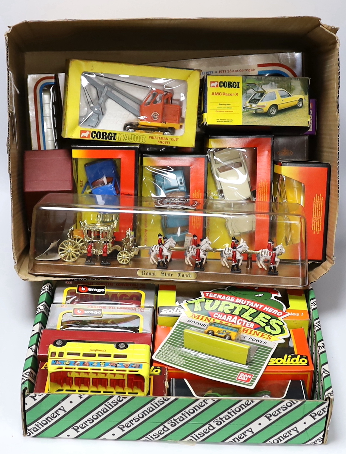 Seventeen boxed Corgi vehicles, together with three Solido vehicles and two Bburago, etc.